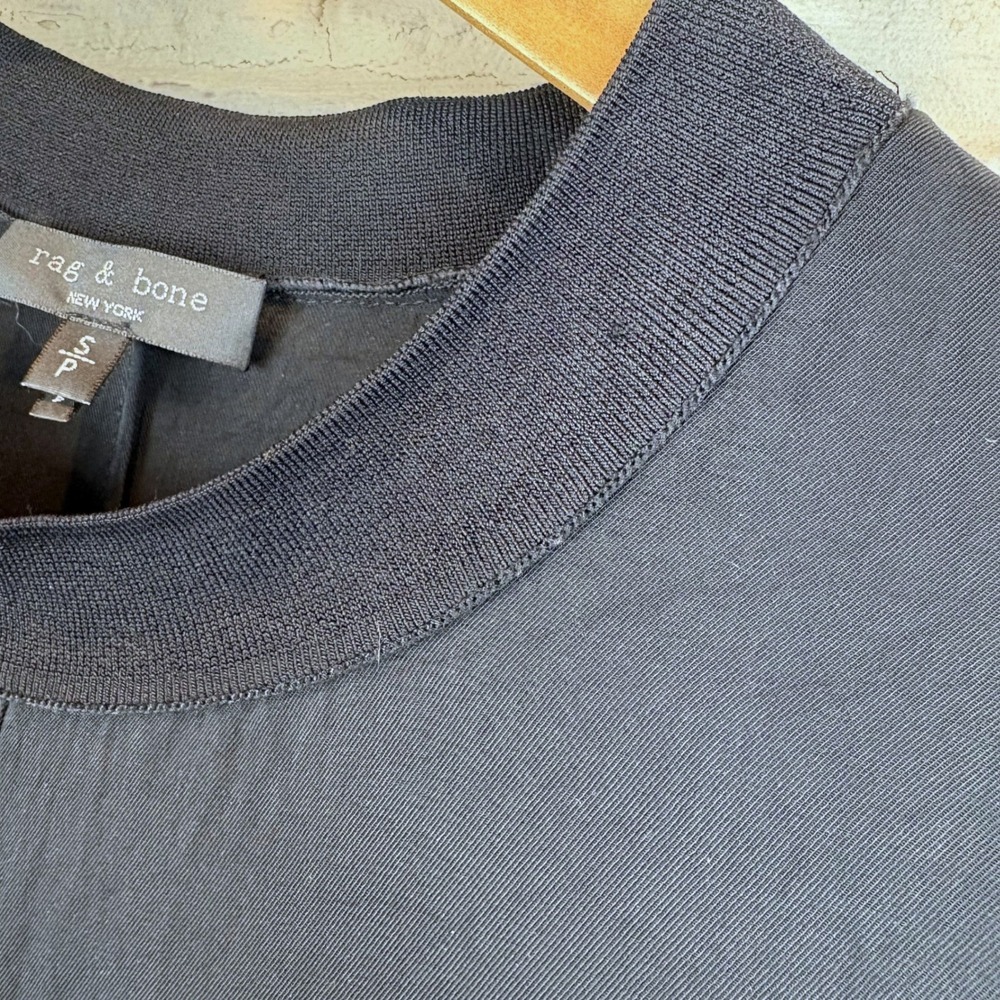 Rag & Bone Black Mock Neck Shift Dress S Covered Buttons Side Slits Quiet Luxury - Picture 9 of 11